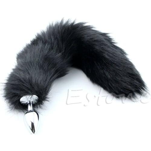 Black 35CM Love Metal Anal Plug Adult Product Romance Faux Fox Tail Butt Sex Toy hot sale