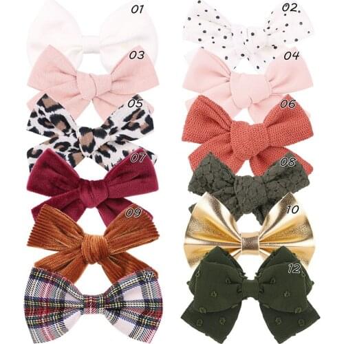 36PC/lot Baby Plaid Bowknot Hair Clips Velvet Bow Kid Girls Hairpins Princess Leopard Prints Hair Bow Barrettes Props Headwear
