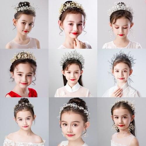 New Silver Color Gold Handmade Headbands Pearls Crystal Tiara Chlidren Hairbands Wedding Hair Accessories Veil Women Girls Kid
