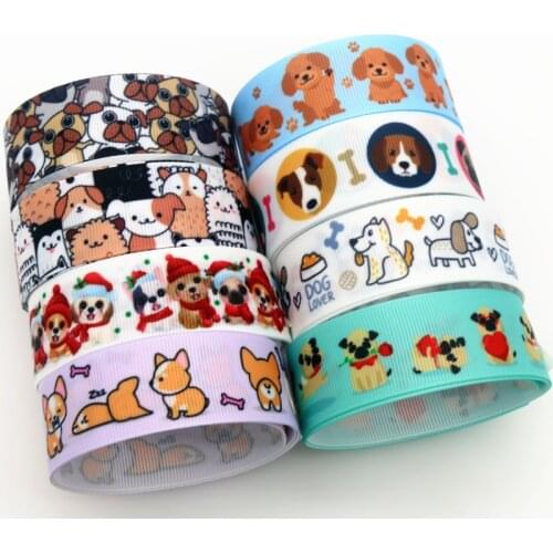 DHK 50yards Dog Christmas Printed Grosgrain Ribbon Accessory Hairbow Headwear Decoration DIY Wholesale OEM S1455