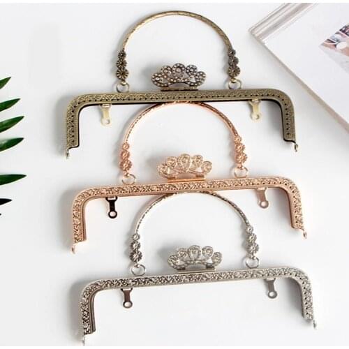 DIY 20cm Diamond Crown Shiny Head Metal Purse Frame Handle for Bag Sewing Craft Tailor Sewer