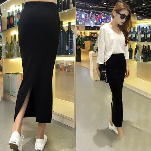 Spring and summer long section split knit skirt Slim was thin package hip skirt high waist skirts step skirt Womens skirt
