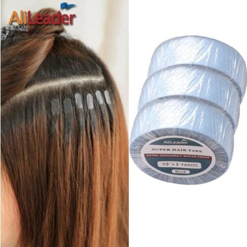 Alieader 1 Roll 0.3Cm*3 Yards Super Hair Blue Tape Double-Sided Adhesive Tape For Hair Extension/Lace Frontal Closure Wig/Toupee