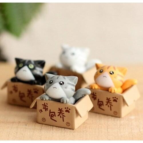 1 Piece Cartoon Poor Box Cat Kitty Kitten Model Small Statue Car Figurine Crafts Garden Figure Ornament DIY Miniatures