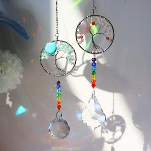 Crystal Wind Chime Pendant Colorful Life Tree Beads Hanging Drop Garden Window Wedding Curtain Chandelier DIY Decoration