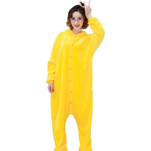 Kigurumi Yellow Cartoon Costume Kids Pajama Adult Animal Onesie Women Men Hooded Kegurumi Sleepwear Flannel Pijamas