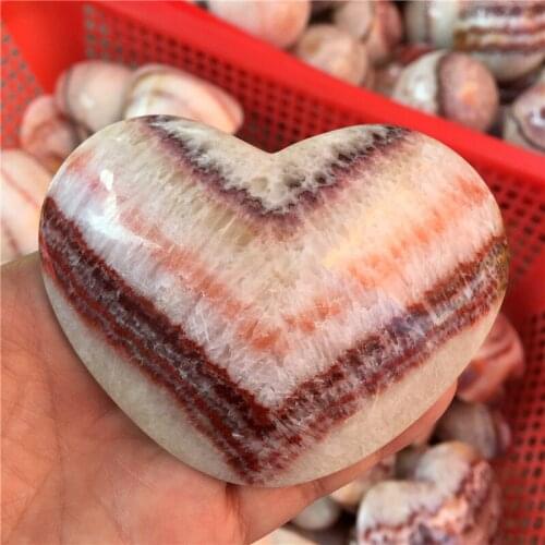 Nice Natural Red Lines Stones Heart Shape Healing Stones Rhodochrosite Gems Ornaments Fengshui for Home Decoration Gift