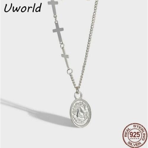 Round Joining Coin Pendant Necklace Fashion Jewelry S925 Sterling Silver Small Design Cross Chain Necklace