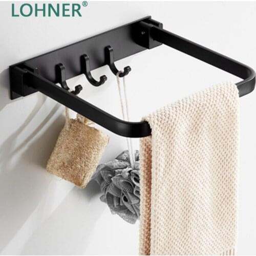 Lohner Folding Bathroom Organizer Shelf Towel Rack Wall-Mounted Rack Alumimum Hanging Basin Hook Corner Storage Holder Shelves