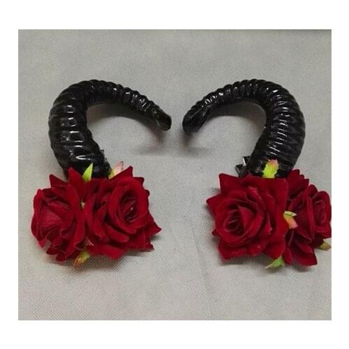 Fashion Sheep Horn Rose Flower Hair Clip Forest Department Cos Cosplay Photograph Photography Props Hair Jewelry Accessories