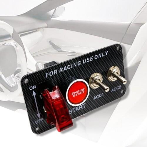 4-in-1 12V Carbon Fiber Pattern Second Gear Ignition Switch Panel with Light Engine Start Light Switch For Racing Car Truck Boat