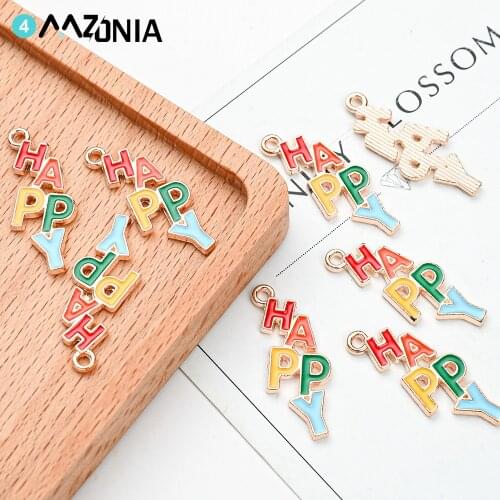 Fashion Letter Color Alloy Enamel Charm Happy Alphabet Pendant For Jewelry Making Necklace Handmade Accessories Wholesale 20pcs