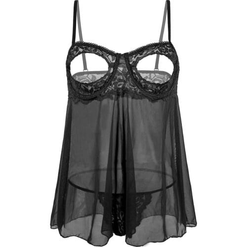 시스루 See Through Slips Women Sexy Lace Intimates Underwear Plus Size Femme Hollow Out Transparent Lingerie Sleepwear Thongs