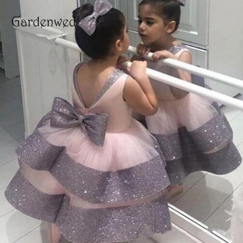 Puffy Layers Ball Gown Girl Party Dress Glitter Tiered Girl Pageant Dresses Girls First Communion Dresses Shiny Birthday 2021