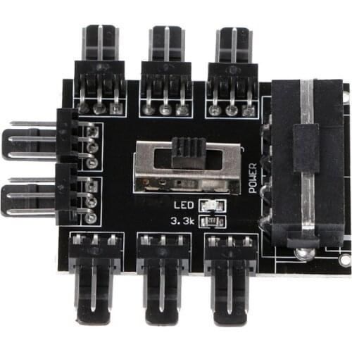 PC IDE Molex 1 To 8 Way Splitter Cooling Fan Hub 3-Pin 12V Power Socket PCB Adapter HX6A