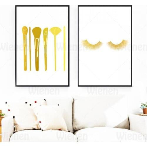 Gold Luxury Makeup Brushes Eyelash Canvas Painting Nordic Posters and Prints Simple Home Decor for Living Room Wall Art