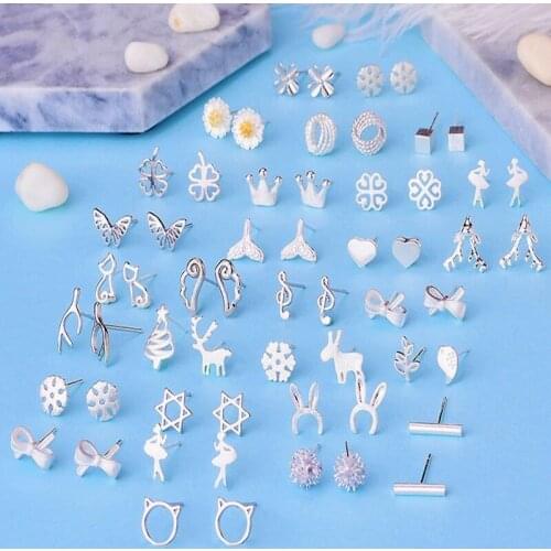 YMC Hot S925 New Simple Geometric Shapes Personality Lady Style Earrings Contracted Fashion Student Stud Earring for Women