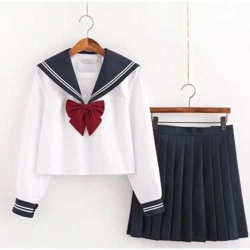Hstar White Schoolgirl Uniform Japanese Class Navy Sailor School Uniforms Students Clothes For Girls Anime COS Sailor Navy Suit