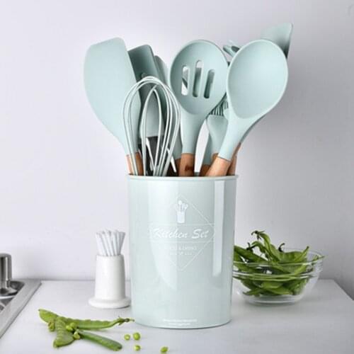 Silicone Pink Kitchenware Kitchen Cooking Utensils Set Heat Resistant Non-Stick Cooking Utensils Baking Tools with Storage Box