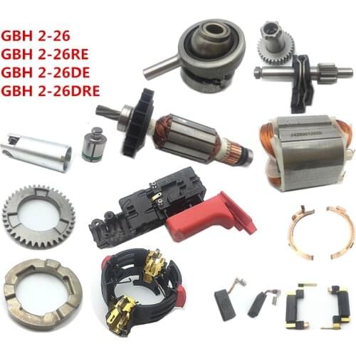 GBH 2-26 Armature Rotor anchor stator brush holder switch replacement For BOSCH 2-26DRE GBH2-26RE Rotary hammer spare parts