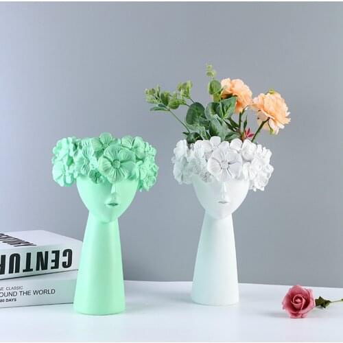 Modern Wreath Girl Flower Vase Nordic Style Desktop Sculpture Succulent Planter for Home Garden Decoration