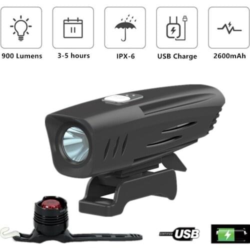 USB T6 LED Bicycle Light Bike Front Lamp Outdoor Built-in Battery & Bike Tail Light