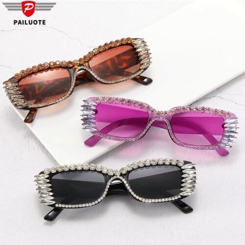 Diamond Rhinestone Vintage Sunglasses Women Brand Designer 2021 High Quality Small Rectangle Sun Glasses Decorative Gafas De Sol