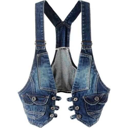 Womens Spring Autumn Sleeveless Vintage Blue Denim Vest Female Winter Plus Size loose Short Waistcoat 2XL TB333