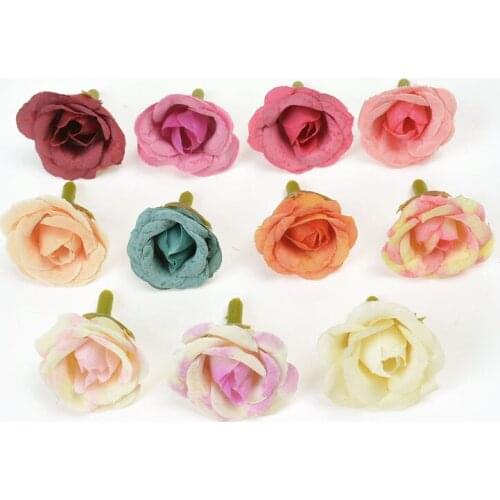 10pcs/lot 2.5cm artificial flower silk mini rose head for wedding party home decoration DIY wreath scrapbook gift box craft
