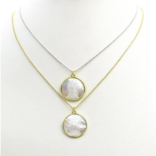 10 Pcs Shell Jesus pendants NecklaceRound shelll pendant necklace fashion jewelry Women necklace 9840