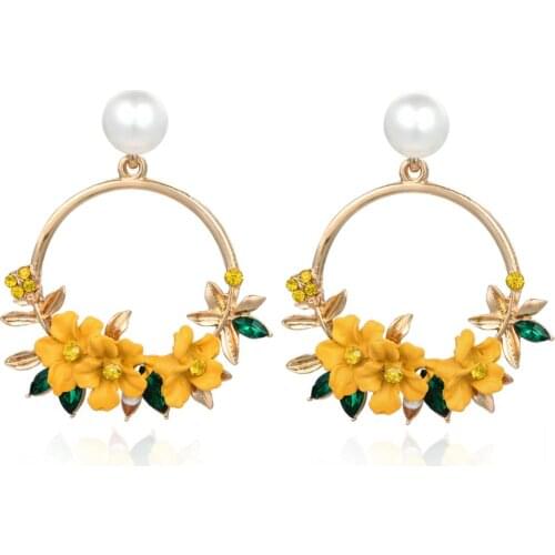 2019 fashion big circle dangle earrings flower long ethnic acrylic female earring pendants imitation gold indian jewelry gifts