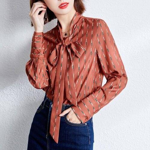 2021 Spring Bow Blouse For Women Plus Size Digital Printed Blusas Long Sleeve Sexy Summer Blusa Female Chiffon Tops Tees 1102