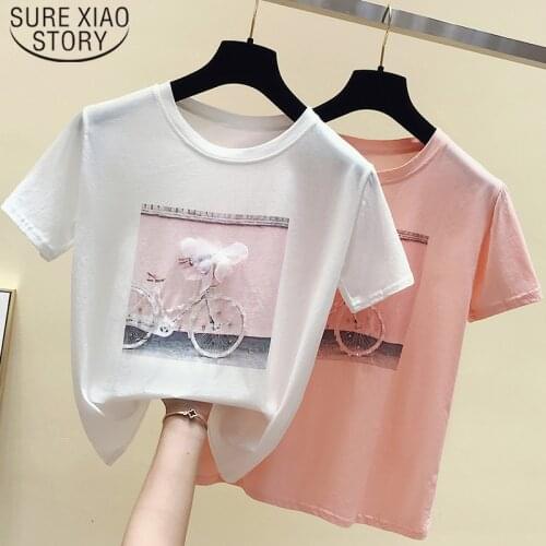 2021 Summer Fashion Short Sleeve Pink Shirt Women Tops Print Ladies Shirt Camisetas Feminina O-neck T Shirt Blusas 4767 50