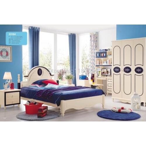 3318 Children bedroom furniture sets children bed three doors wardrobe desk chair nightstand