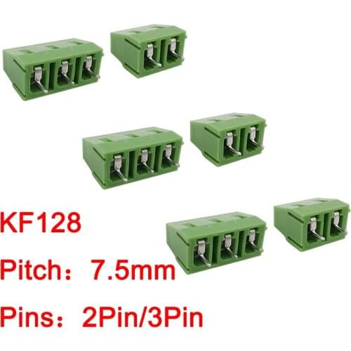 KF128-7.5-2/3P 300V10A Green Straight Pin PCB Mount Screw Straight Pin Terminal KF128 7.5mm Pitch 2/3Pin Terminal Connector