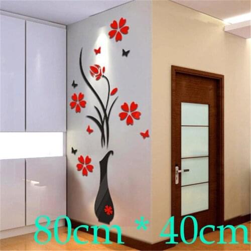 80CM*40CM DIY Home Decor Vase Simle Flower Tree Posters Decoration Crystal Arcylic 3D Wall Stickers Decal Home Decor For Home