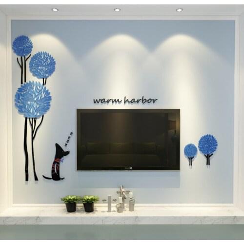 Acrylic Tree Wall Stickers With Lovely Dog Living Room Sofa TV Background Decor Murals Wallpaper 3D DIY Decals Wallstickers New