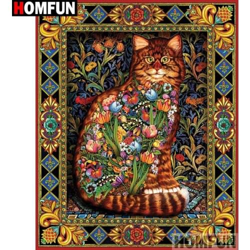 HOMFUN Full Square/Round Drill 5D DIY Diamond Painting "Flower cat" Embroidery Cross Stitch 5D Home Decor A00756