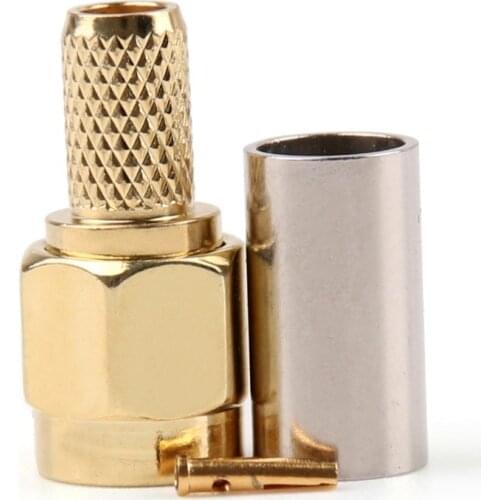 Areyourshop RP.SMA Male Jack Crimp RG58 RG142 LMR195 RG400 Cable Straight 10Pcs Connector 50ohm Brass Plug Jack