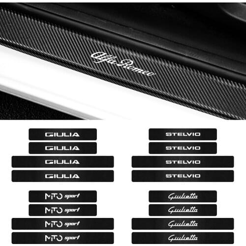 Car styling 4pcs Carbon Fibre Door Plate Scuff Protection Sticker For Alfa Romeo Giulietta Spider GT Giulia Mito 147 156 159