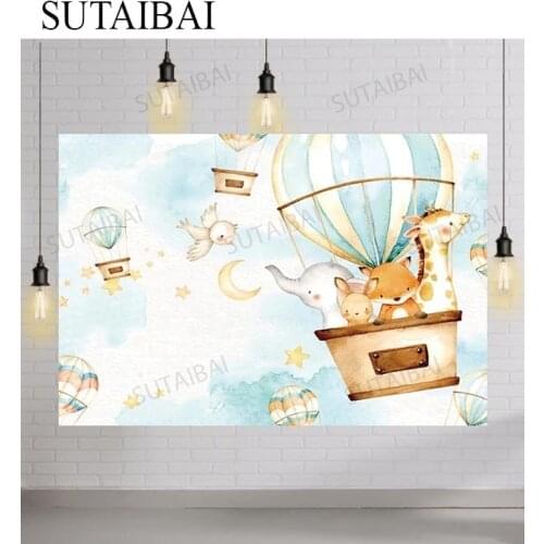 Baby Shower Photo Backdrops Cartoon Animal Hot Air Balloons Star Poster Customized Banner Child Photographic Background Props