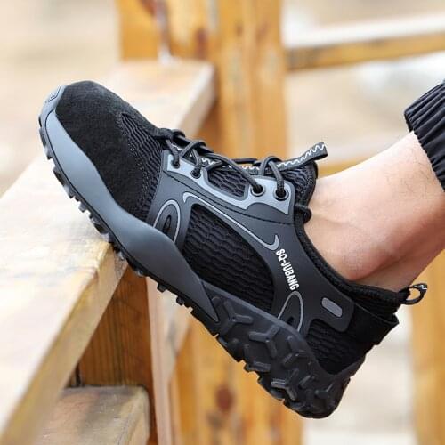 Breathable Mens Safety Shoes Boots With Steel Toe Cap Casual Mens Boots Work Indestructible Shoes Puncture-Proof Work Sneakers