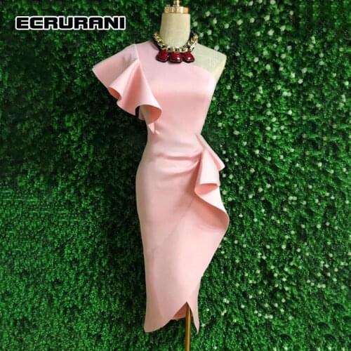 ECRURANI Elegant Patchwork Dress For Women Diagonal Collar One Shoulder Irregular High Waist Dresses Female Summer Clothing 2021