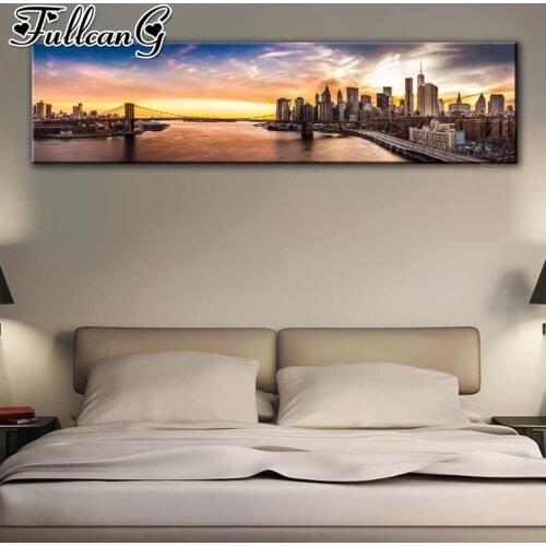 FULLCANG Coastal city scenery diy 5d full square round diamond embroidery sale large mosaic painting home decoration FC2956