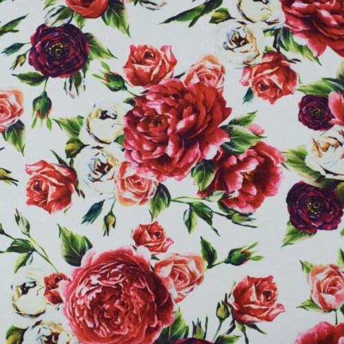 2019 hot sale fashion Rose peony digital painting jacquard fabric for dress coat tissu au metre tecido tela shabby chic tissus