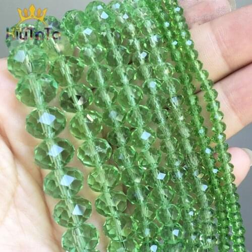 Faceted Green Glass Crystal Rondelle Beads Loose Spacer Beads For Jewelry Making DIY Bracelets Earrings 15'' 4/6/8/10/12/14mm