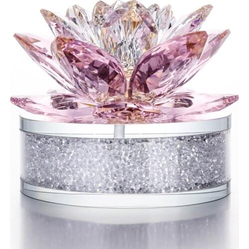 Crystal Lotus Flower with Diamond Figurines Glass Paperweight Car Home Decor Ornament Birthday Party Wedding Gift Fengshui Craft
