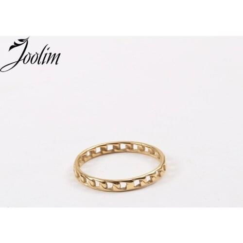 Joolim High End 18K Gold PVD Fashion Thin Chain Rings for Women Stainless Steel Jewelry Wholesale