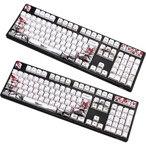 Korean Japanese Plum Blossom PBT Five sides Dye-subbed 110 Keys OEM Profile Keycap for Diy Mechanical Keyboard Keycaps
