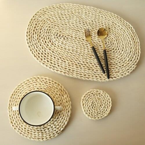 Natural Pastoral Style Round Placemats Anti-Scalding Coasters Hotel Home Mats Table Decoration Kitchen Accessories
